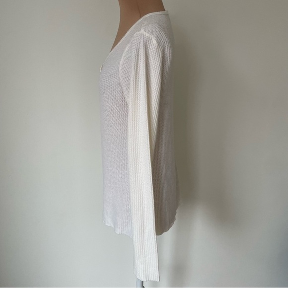 Nation LTD Neala Creme Waffle Knit Long Sleeve Snap Button Henley Shirt EUC Sz M - Picture 4 of 10